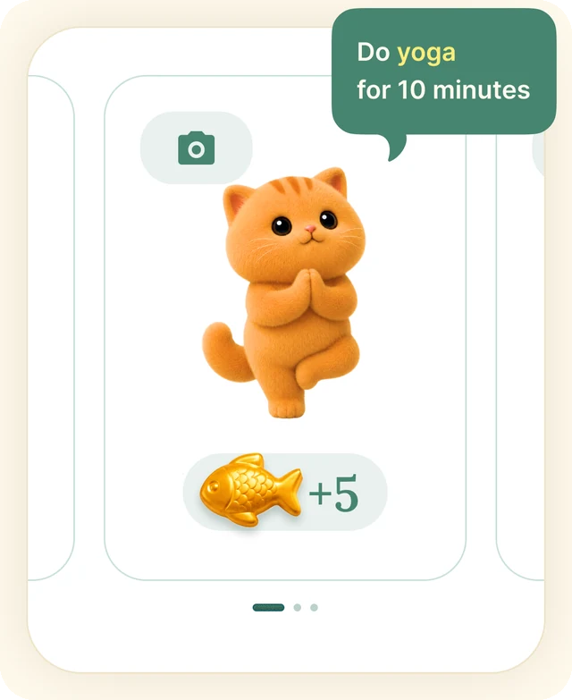 Tino doing yoga to earn Fishies